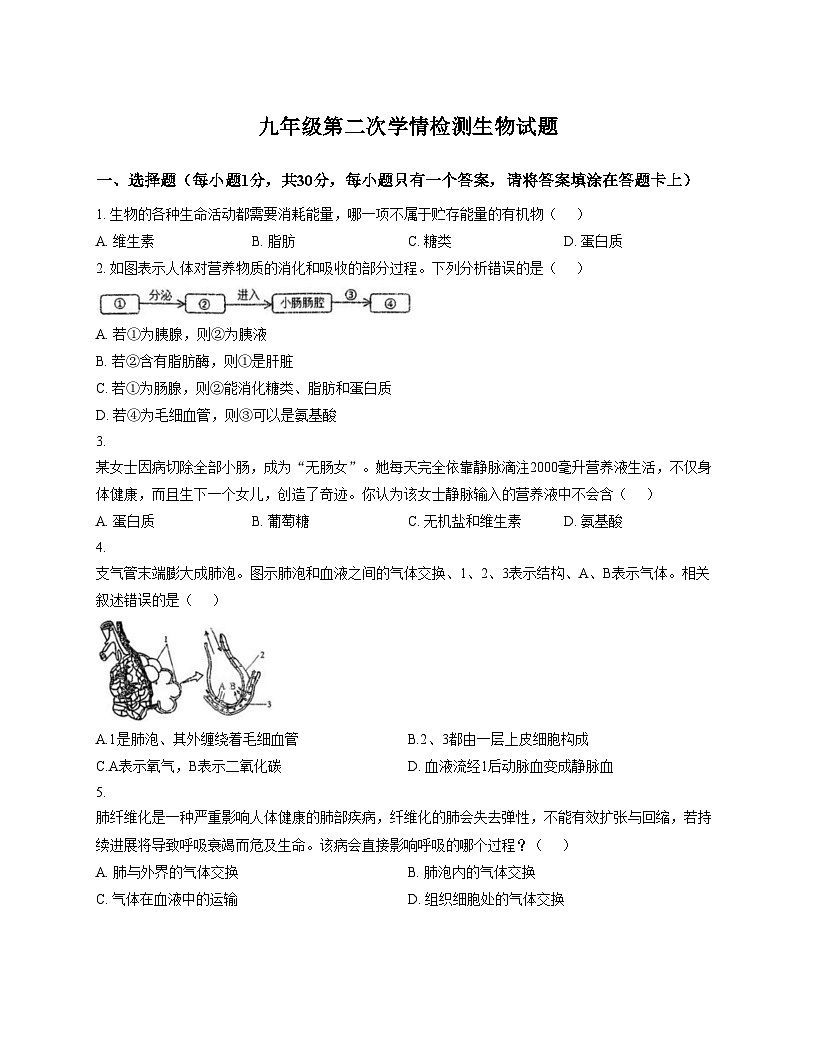 山东省菏泽市郓城县2025_2026学年九年级上学期12月月考生物试题（文字版，含答案）第1页