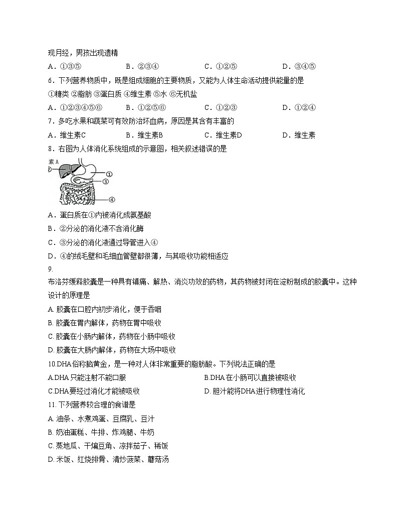 广东省肇庆市第一中学2024_2025学年八年级上学期期末考试生物试卷（文字版，含答案）第2页