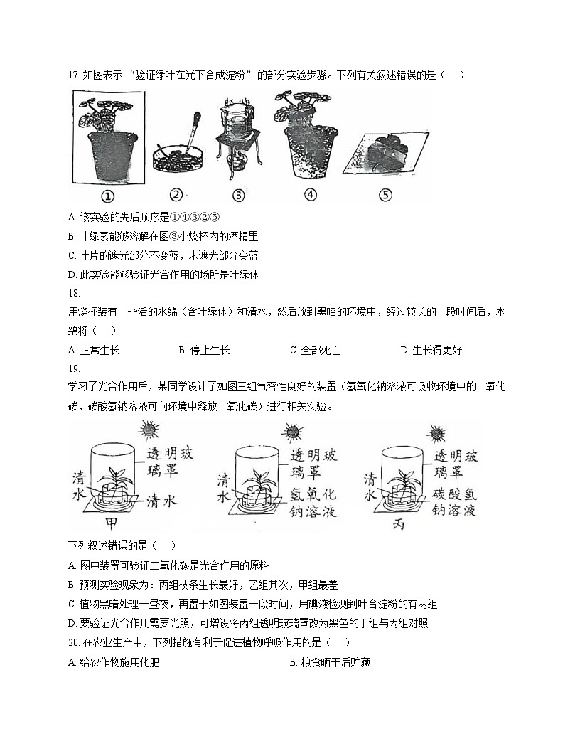 福建省龙岩市长汀县第四中学2025_2026学年七年级上学期12月月考生物试题（文字版，含答案）第3页