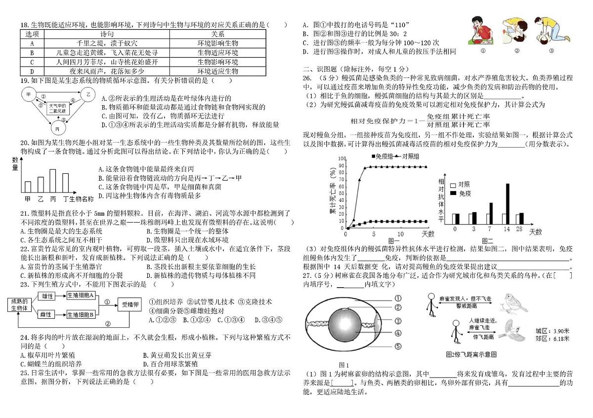 湖南省益阳市2025--2026学年八年级上学期12月过关生物试卷（月考）第2页