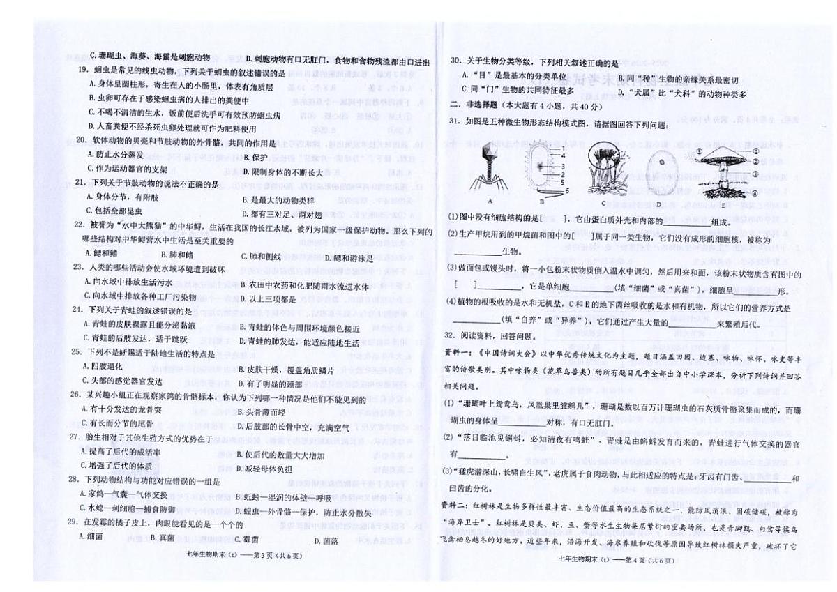 2025-2026学年广东省汕头市潮南区司马浦镇公办学校七年级上学期1月期末生物试题（含答案）第2页