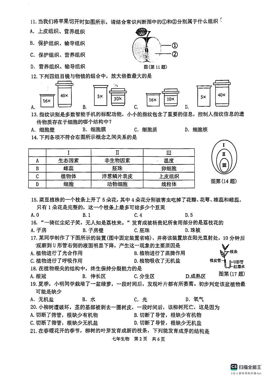 福建省泉州市多校2023-2024学年七年级上学期生物联考期末试卷第2页