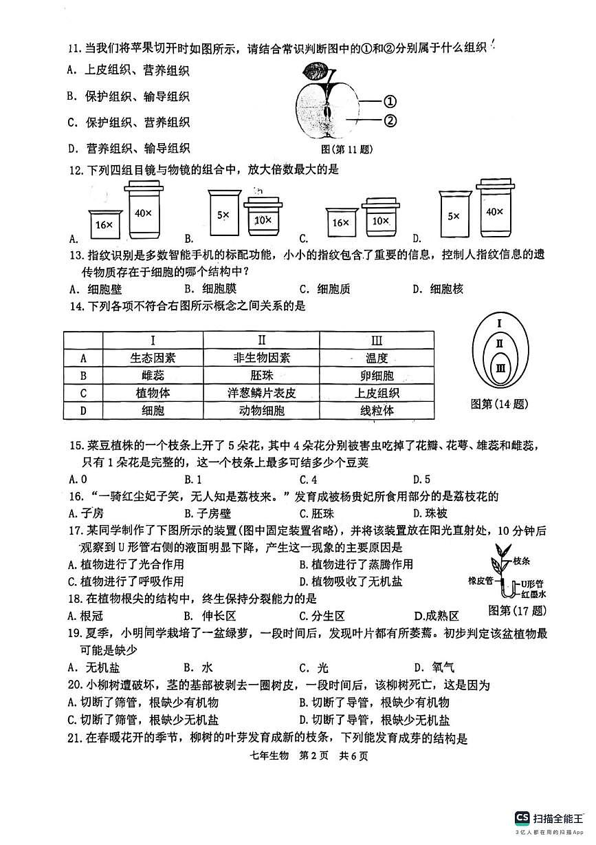 福建省泉州市多校2023-2024学年七年级上学期生物联考期末试卷第2页