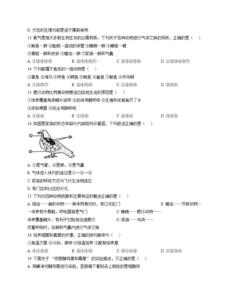 山东省聊城市阳谷县实验中学2025_2026学年七年级上学期12月月考生物试题（文字版，含答案）第3页
