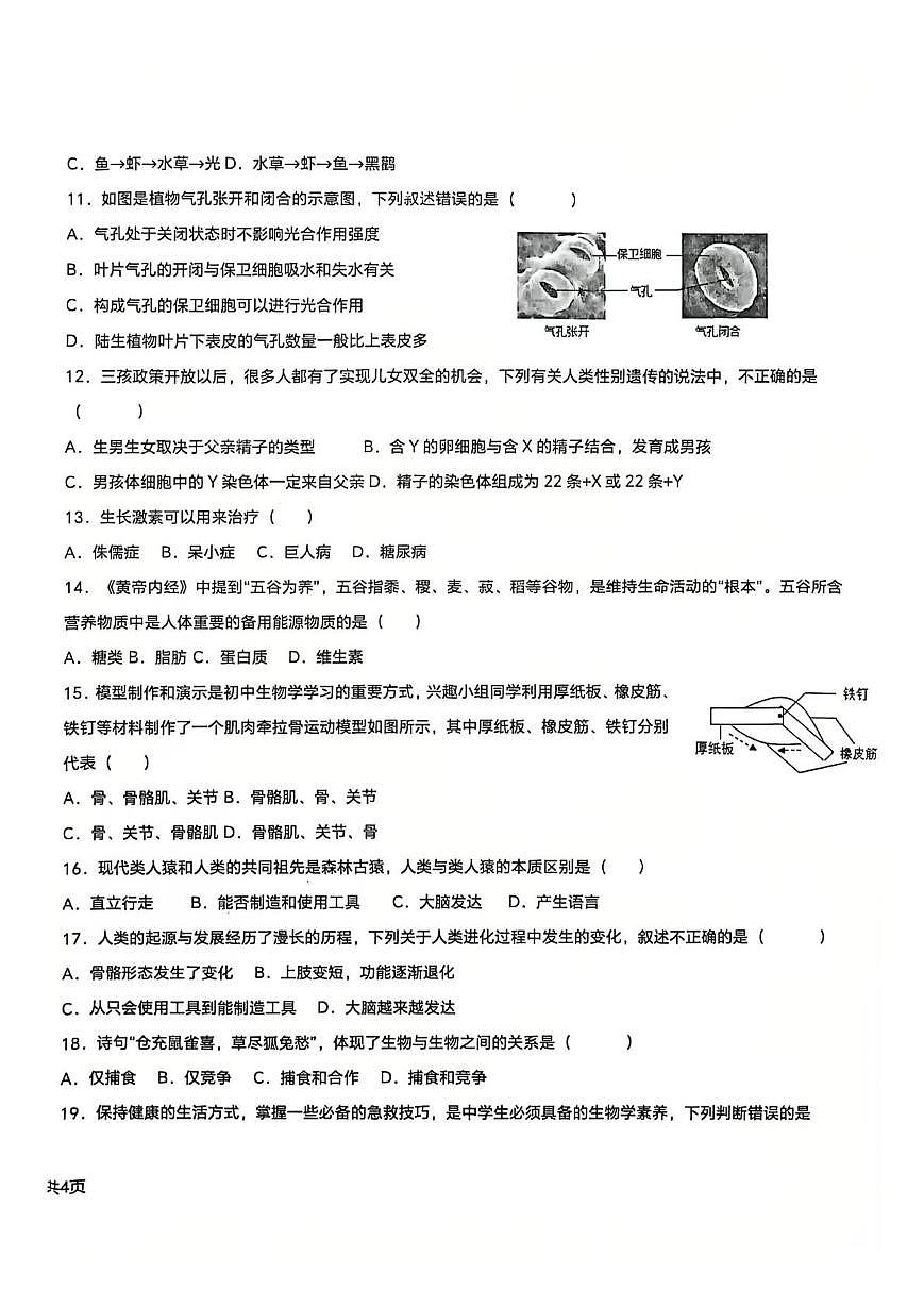 山东省滕州市滕东中学2025-2026学年上学期八年级1月期末模拟生物试题第2页