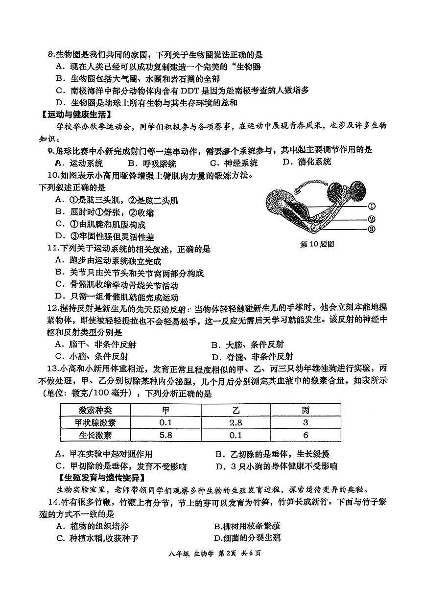 陕西省西安市高新一中初级中学2025-2026学年八年级上学期期末考试生物学试题第2页