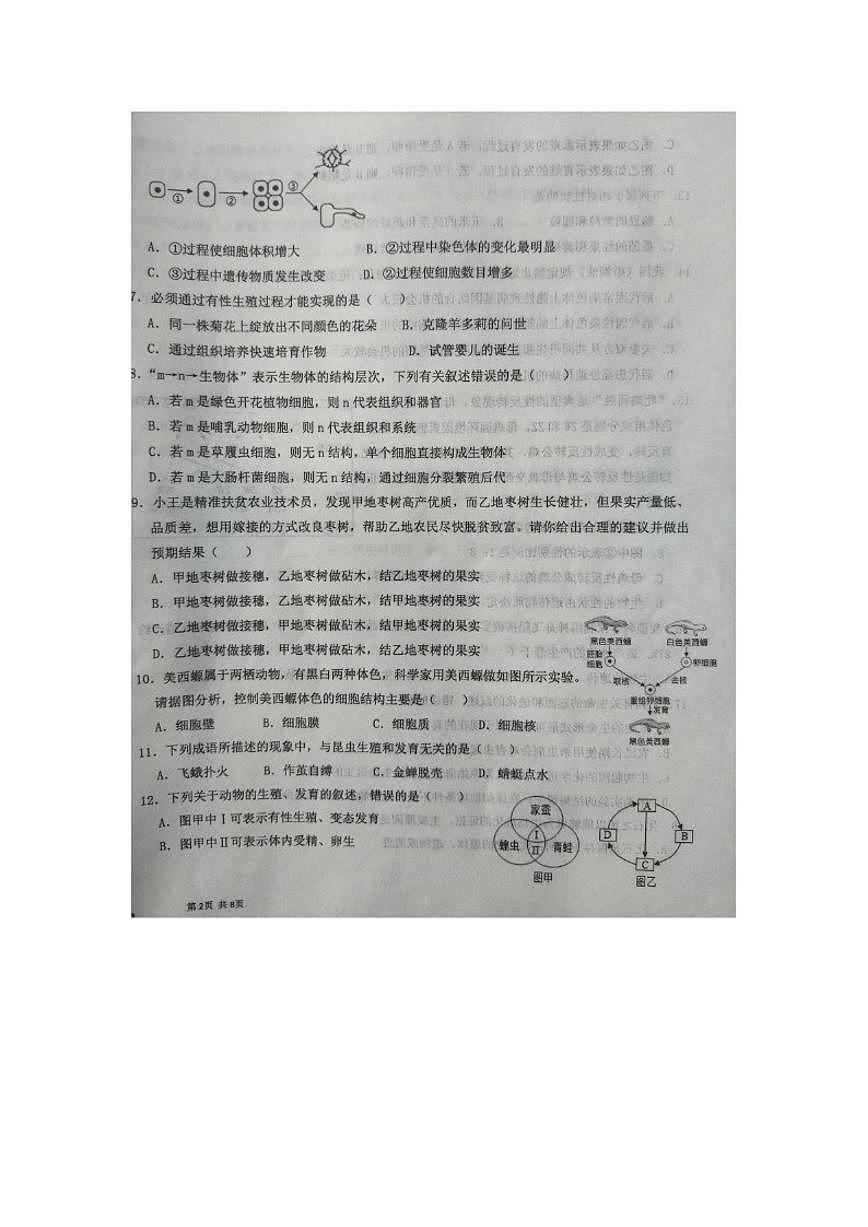 2025-2026学年山东省淄博市周村区第一中学八年级上学期1月月考生物试卷（有答案）第2页