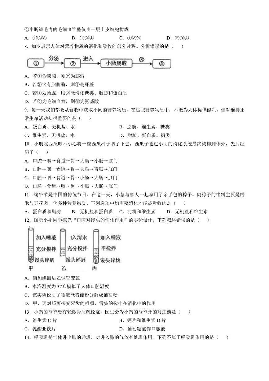 2024-2025学年江西省赣州市兴国县第五中学七年级下学期期中生物试题（有答案）第2页