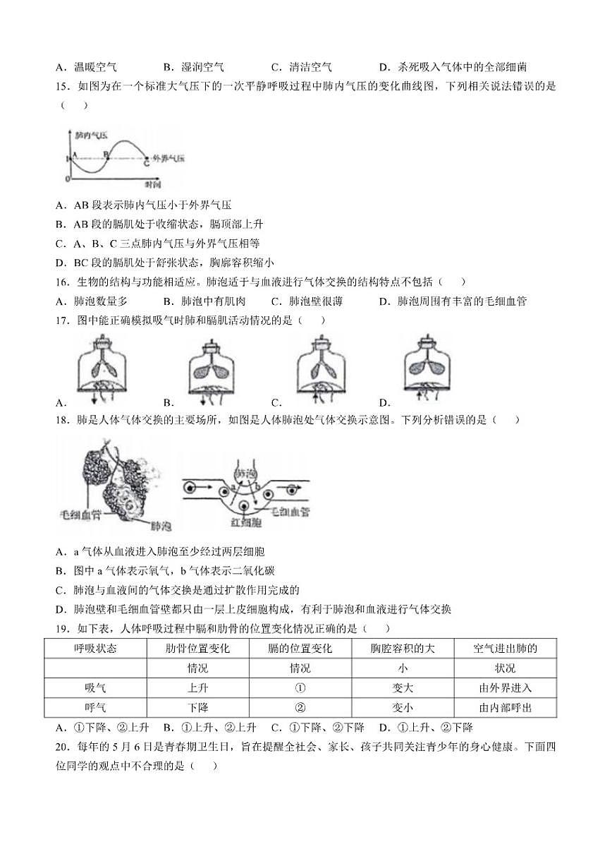 2024-2025学年江西省赣州市兴国县第五中学七年级下学期期中生物试题（有答案）第3页