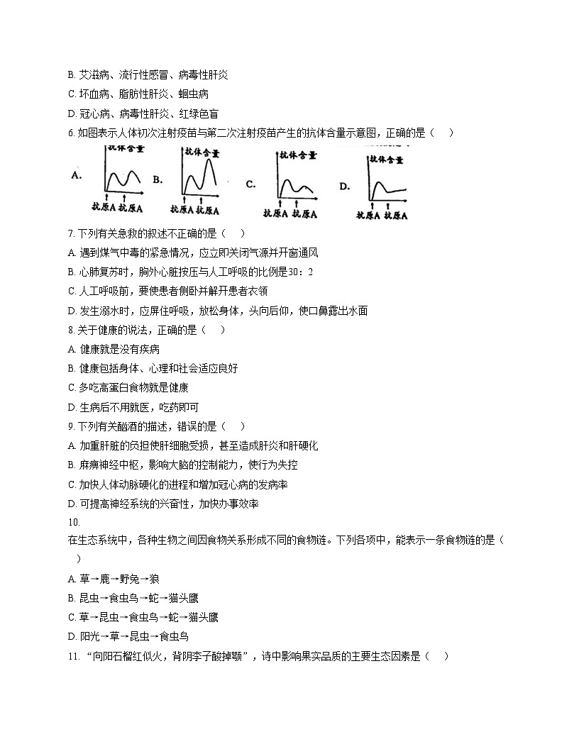 湖南省郴州市第三中学2025_2026学年八年级上学期12月月考生物试卷（文字版，含答案）第2页