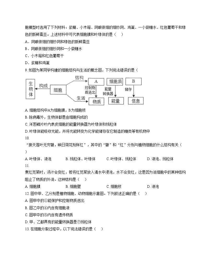山东省济南市槐荫区恒远学校2025_2026学年七年级上学期12月月考生物试题（文字版，含答案）第3页