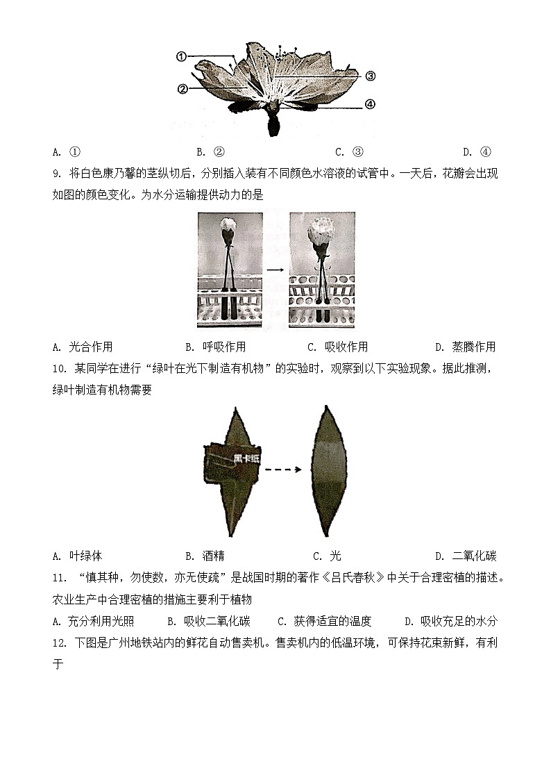 2024年广东省广州市初中学业水平考试生物学试题-A4第3页