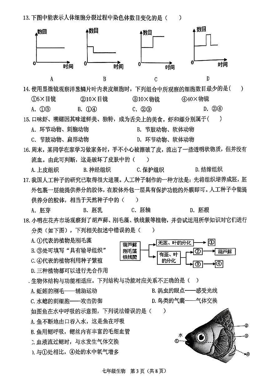 广东省潮州市潮安区七年级上学期期末考试生物试题第3页
