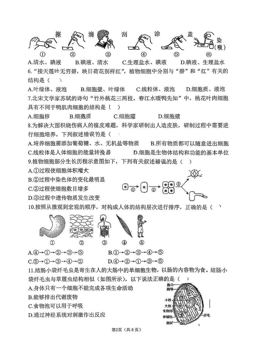 郑州市第五十七中学南校区2025-2026学年上学期期末评价七年级生物试卷第2页