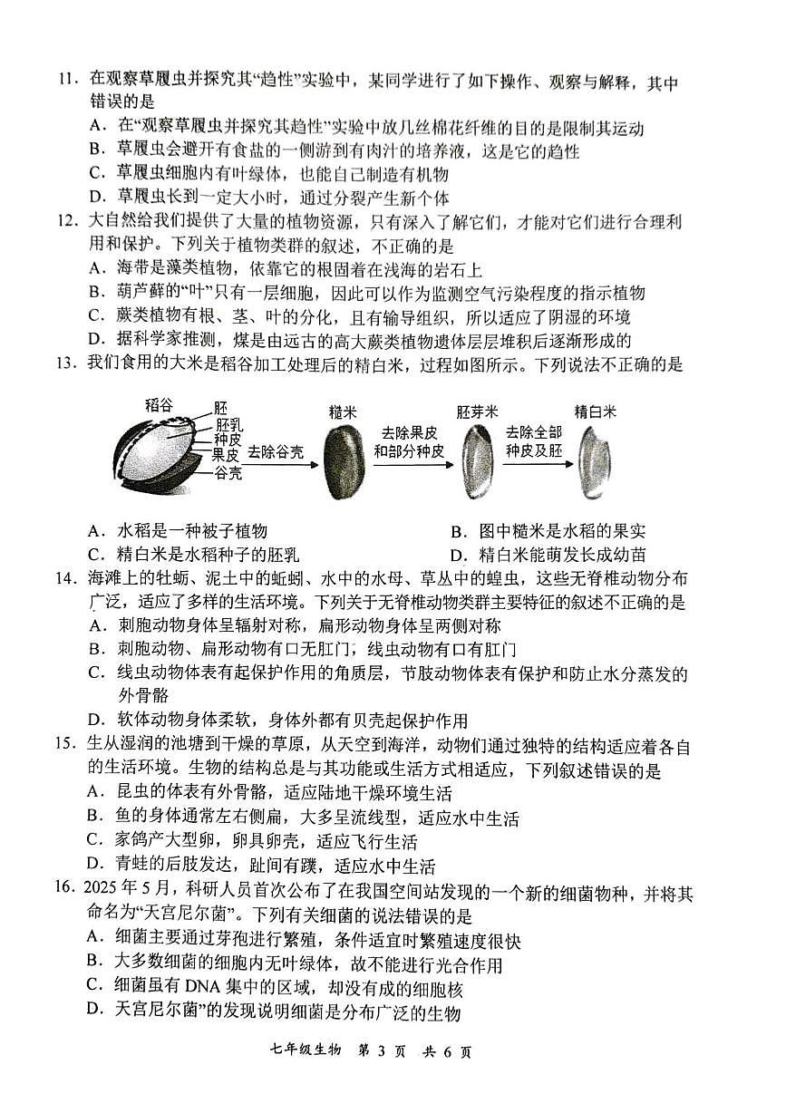 四川省宜宾市长宁县2025-2026学年七年级上学期1月期末生物试题第3页