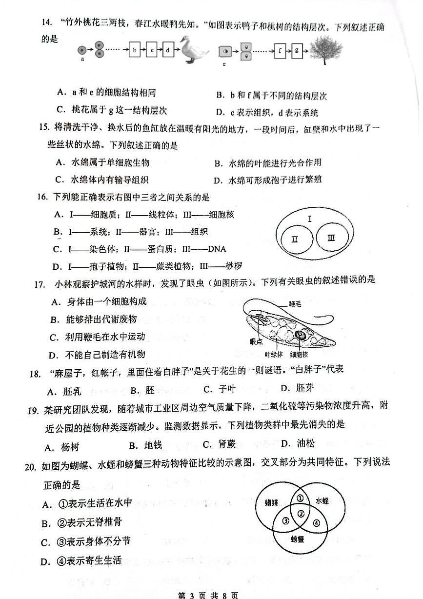 福建省泉州市永春县第一中学2025-2026学年七年级上学期12月月考生物试题（月考）第3页