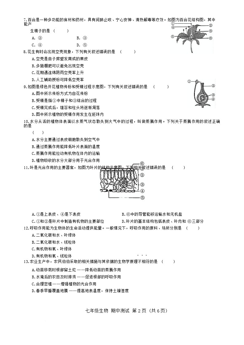 广东省深圳市宝安区七年级下学期期中生物试卷-A4第3页