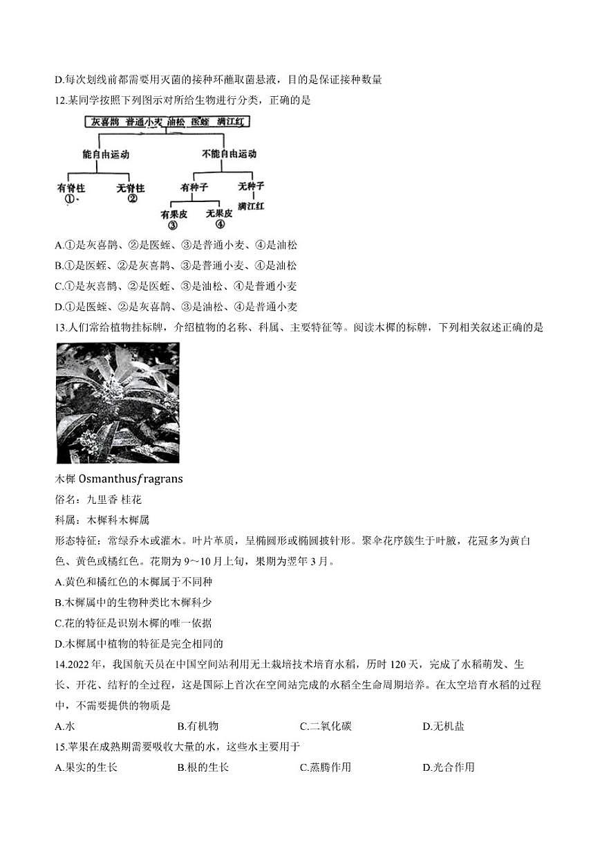 2025-2026学年山东省枣庄滕州市上学期期末七年级生物试卷（含答案）第3页