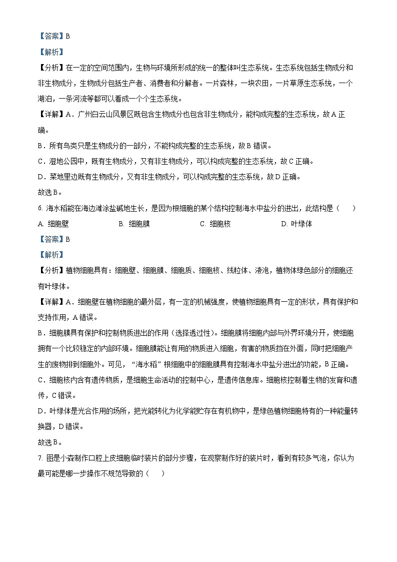 广东省广州市番禺区七年级上学期期末生物试题（解析版）-A4第3页