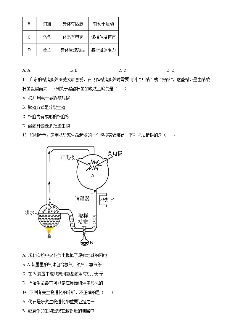 广东省肇庆市高要区八年级上学期期末生物试题（原卷版）-A4第3页