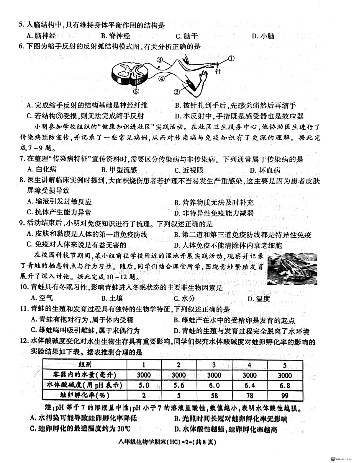 2025-2026年度第一学期八年级第一学期期末生物试卷（含解析）第2页