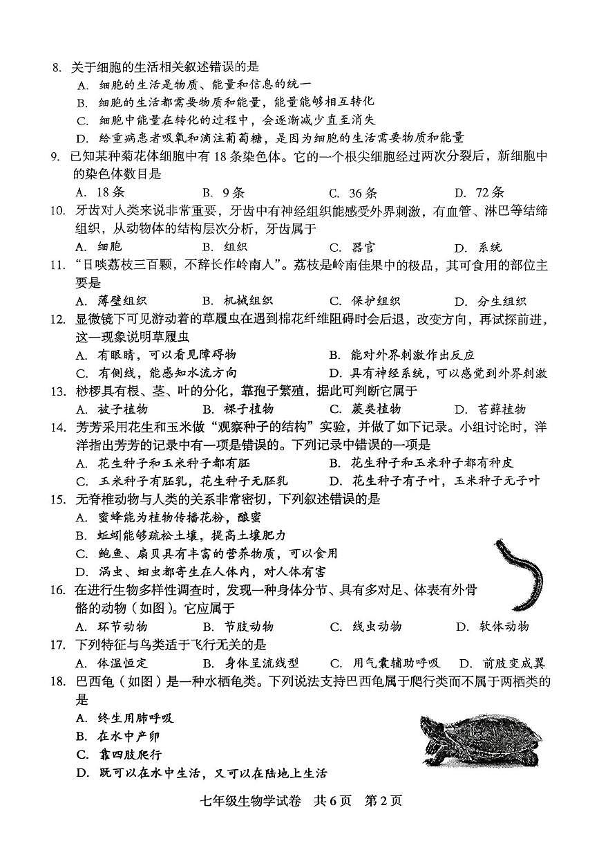 湖南省娄底市2025-2026学年七年级上学期1月期末生物试题第2页