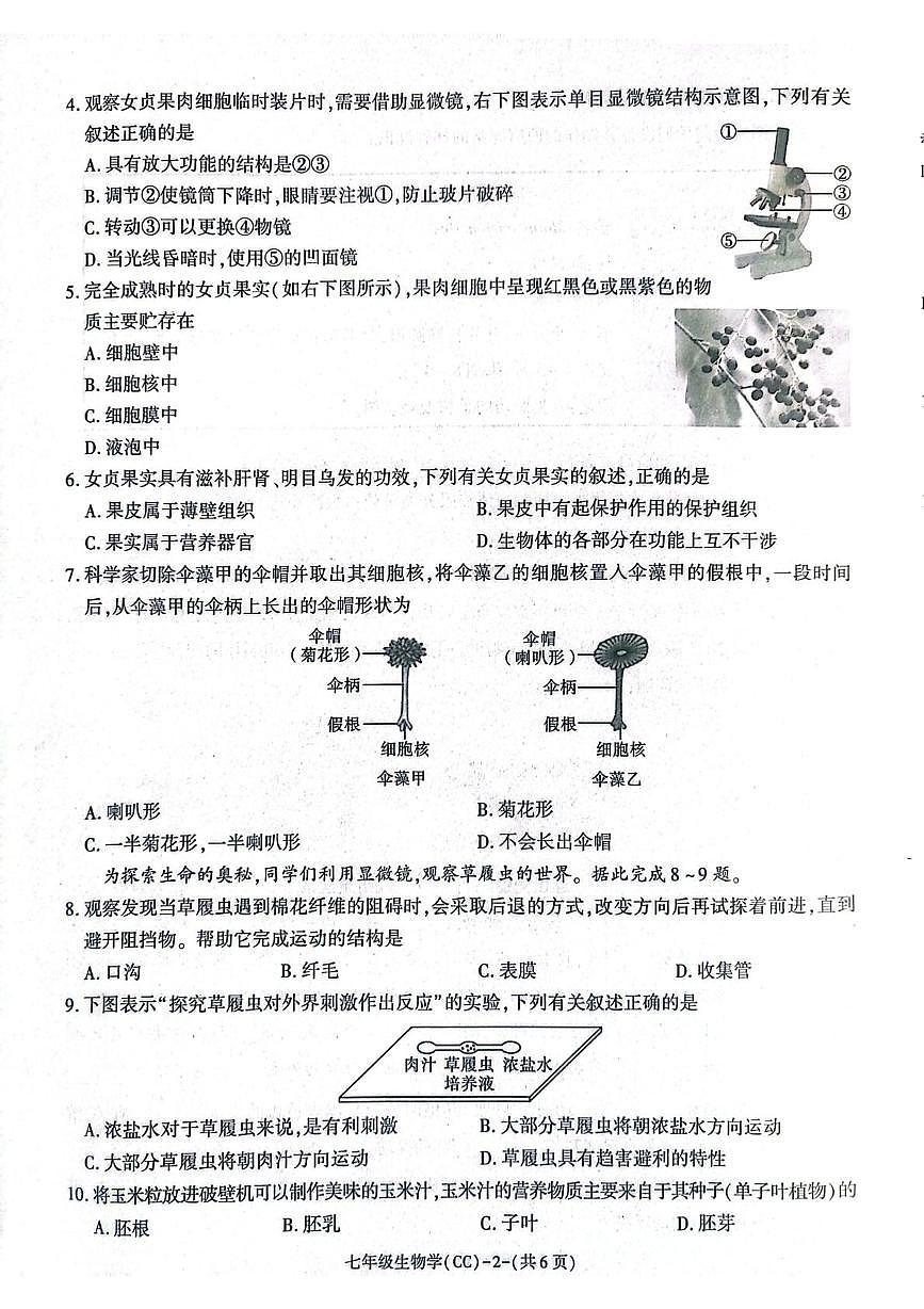 陕西省渭南市澄城县2025-2026学年七年级上学期1月期末生物试题第2页