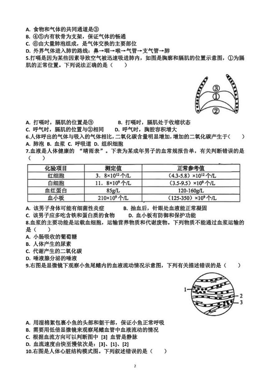 2025~2026学年山东省济南市天桥区八年级第一学期生物期末考试试题（含答案）第2页