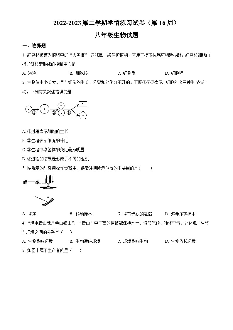 广东省茂名市高州市九校联考2022-2023学年八年级下学期5月月考生物试题（原卷版）-A4第1页
