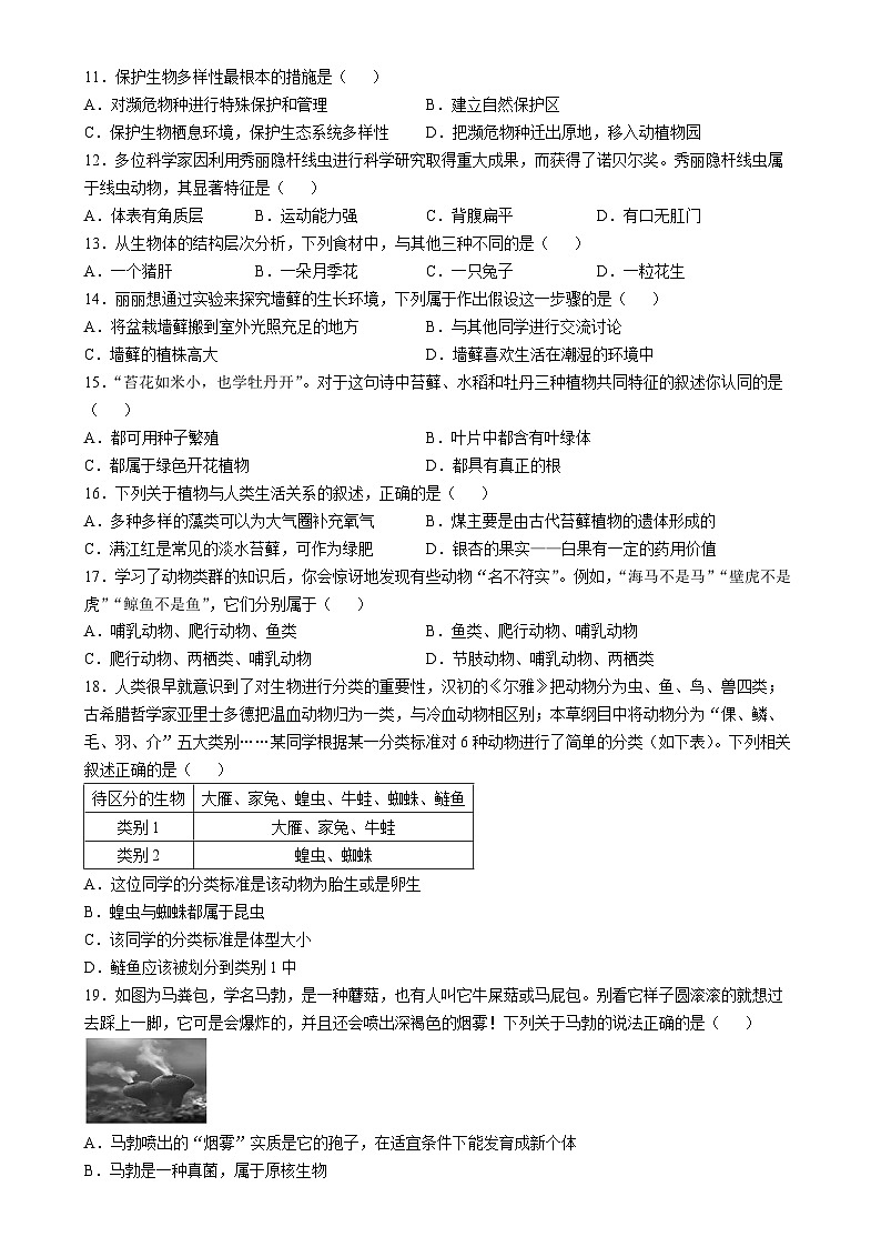 广东省肇庆市封开县七年级上学期期末生物试题-A4第3页