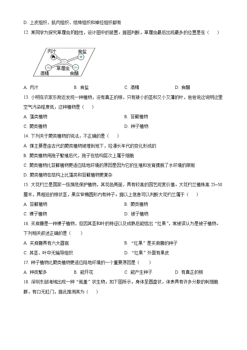广东省茂名市高州市七年级上学期期末生物试题（原卷版）-A4第3页