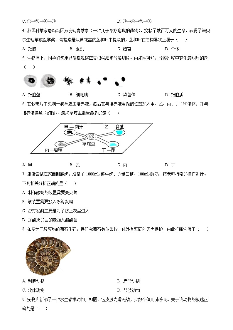 广东省佛山市禅城区七年级上学期期末生物试题（原卷版）-A4第2页