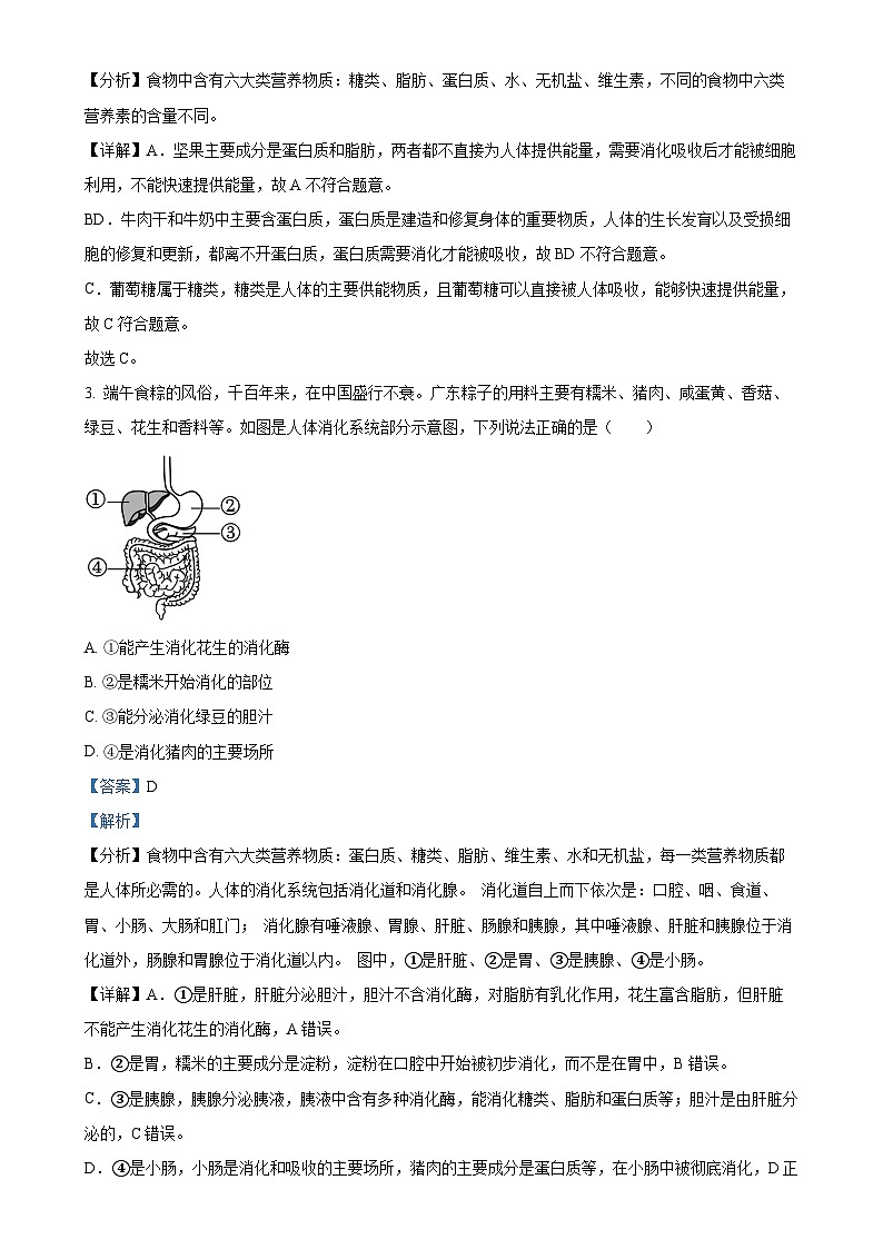 广东省珠海部分学校七年级下学期期中生物试题（解析版）-A4第2页