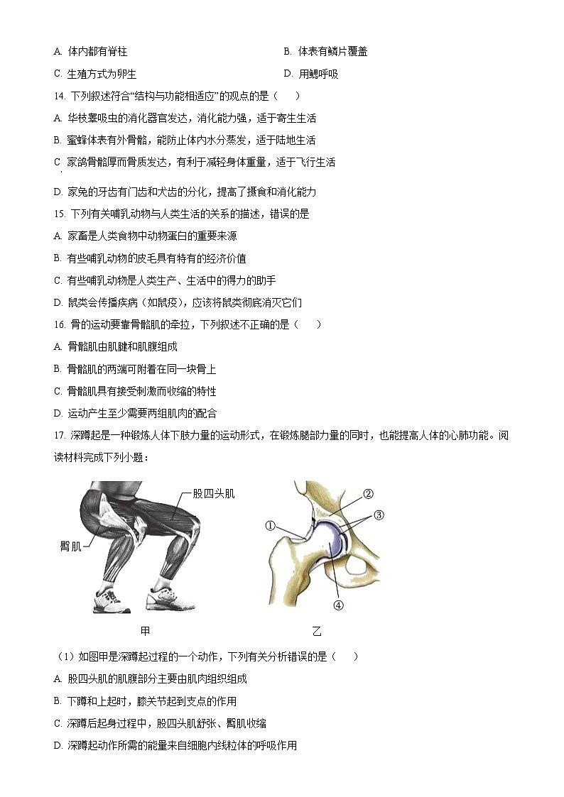 广东省河源市紫金县八年级上学期期末生物试题（原卷版）-A4第3页