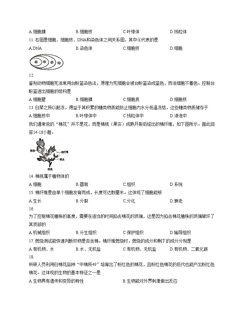 福建省福州市连江县2025_2026学年七年级上学期期中考试生物试卷（文字版，含答案）第2页