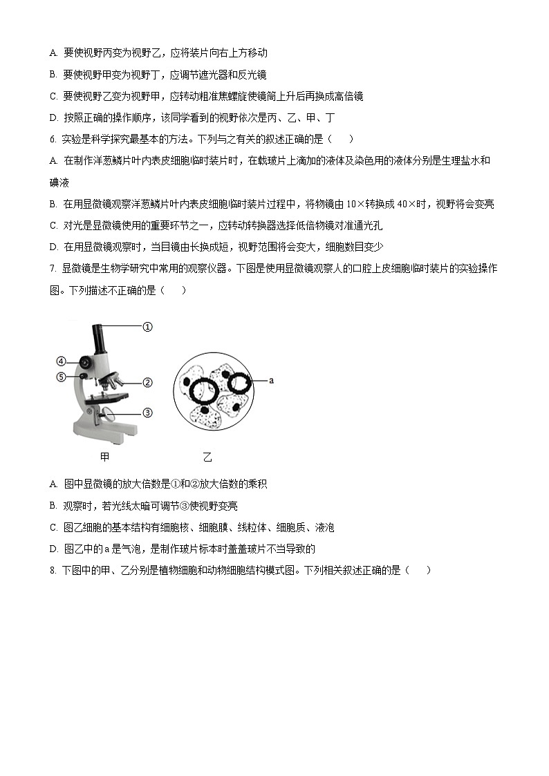四川省乐山市市中区2025-2026学年七年级上学期期末生物学试题（原卷版+解析版）第2页