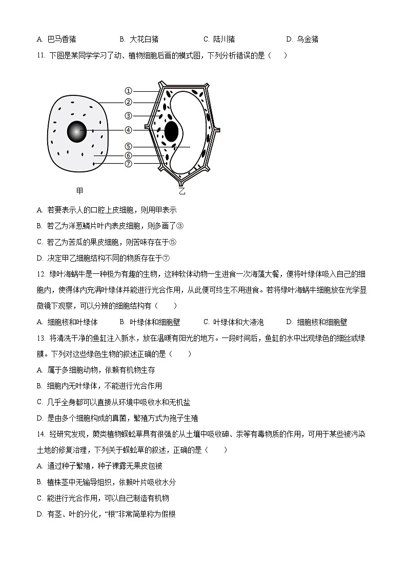 河北省唐山市玉田县2025-2026学年七年级上学期期末生物学试题（原卷版+解析版）第3页