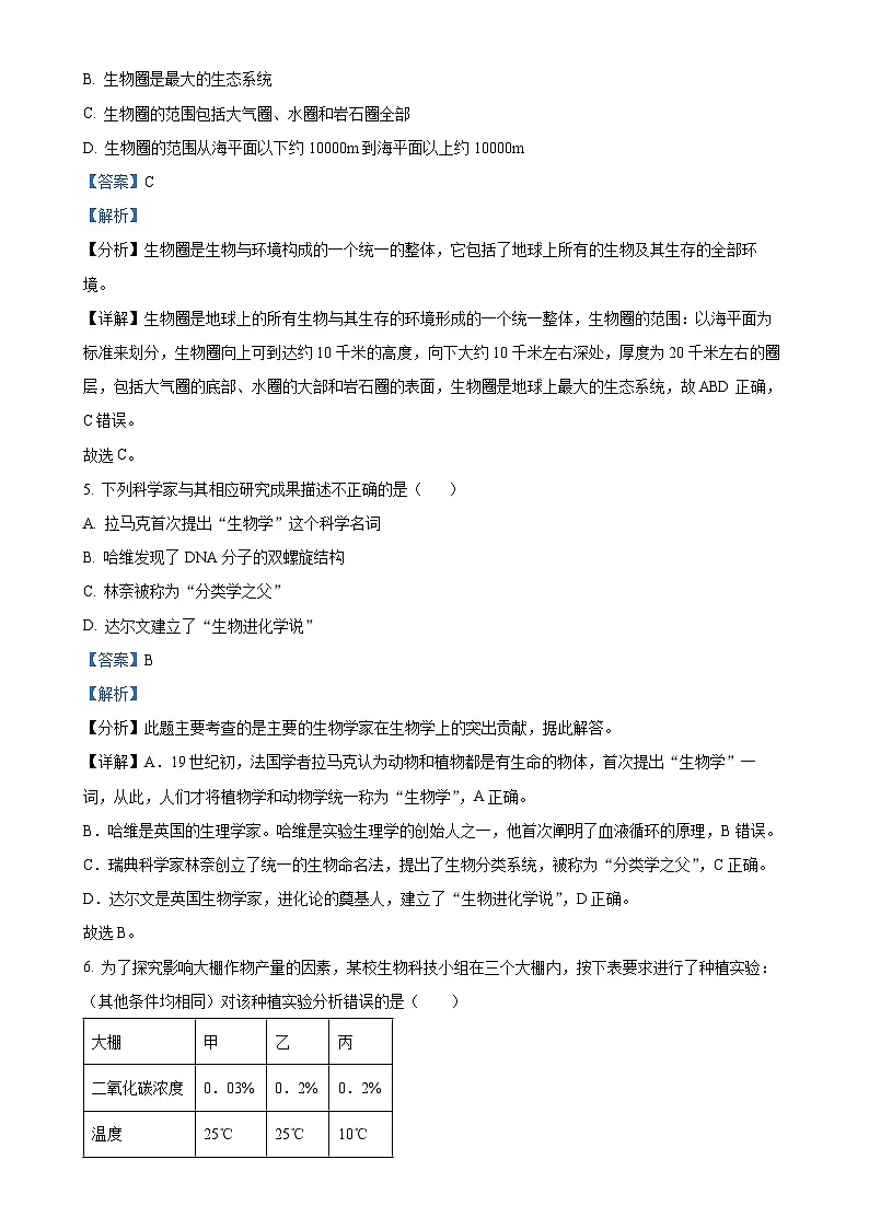 广东省湛江市霞山区七年级上学期期末生物试题（解析版）-A4第3页