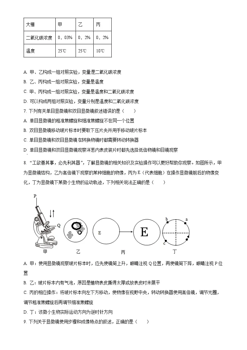 广东省湛江市霞山区七年级上学期期末生物试题（原卷版）-A4第2页