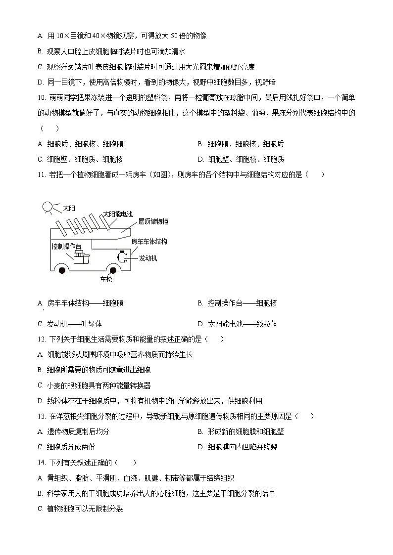 广东省湛江市霞山区七年级上学期期末生物试题（原卷版）-A4第3页