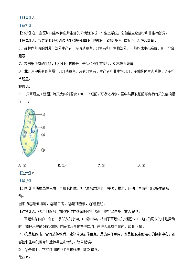 广东省清远市英德市七年级上学期期末生物试题（解析版）-A4第3页