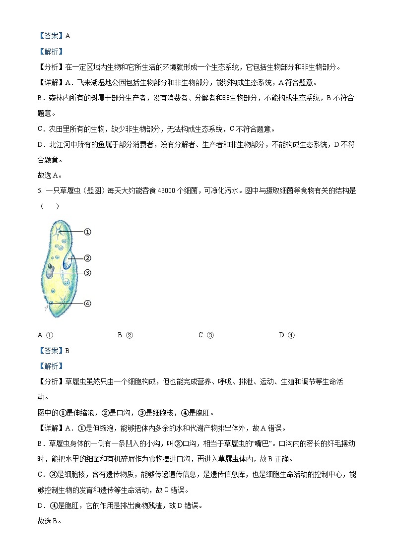 广东省清远市英德市七年级上学期期末生物试题（解析版）-A4第3页