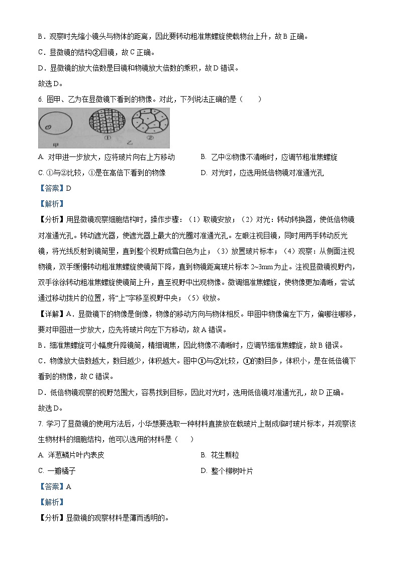 广东省江门市恩平市七年级上学期期中生物学试题（解析版）-A4第3页