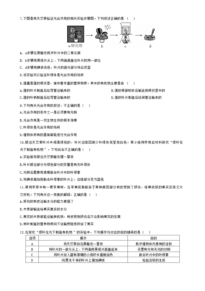 广东省梅州市兴宁市宋声学校七年级上学期12月月考生物测试卷-A4第2页