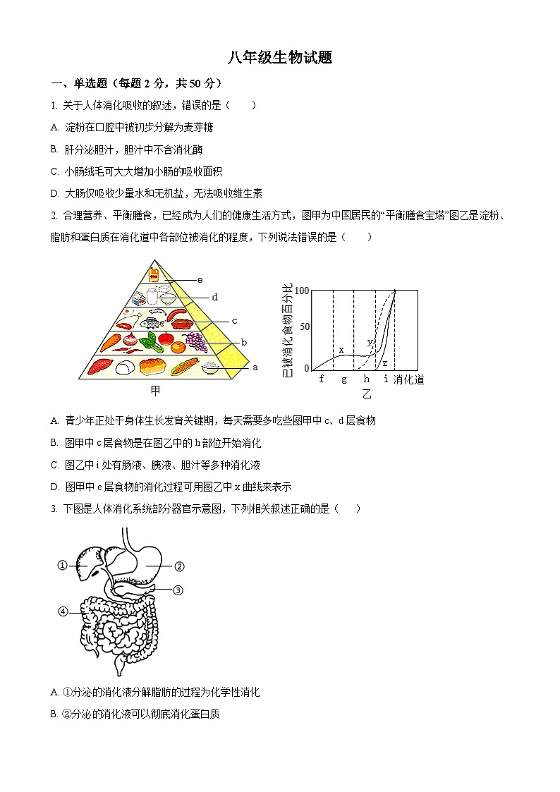 山东省济宁市金乡县2025-2026学年八年级上学期期末生物学试题（原卷版+解析版）第1页