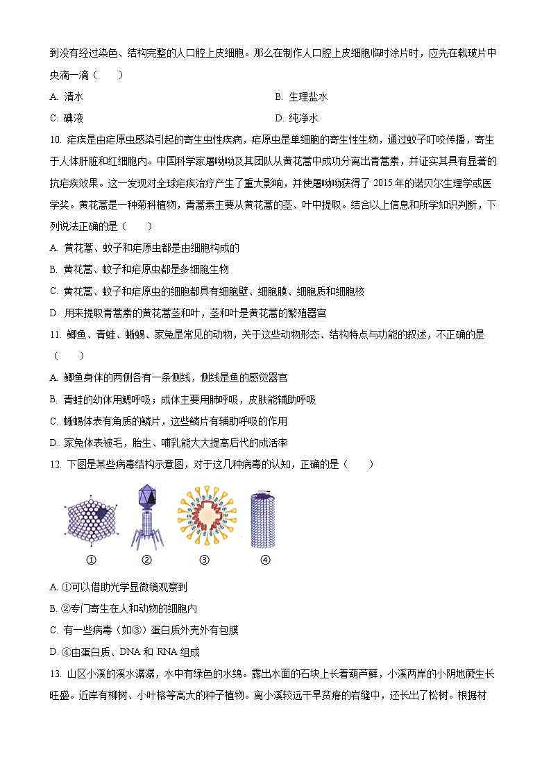 广西钦州市灵山县2025-2026学年七年级上学期期末生物学试题（原卷版+解析版）第3页