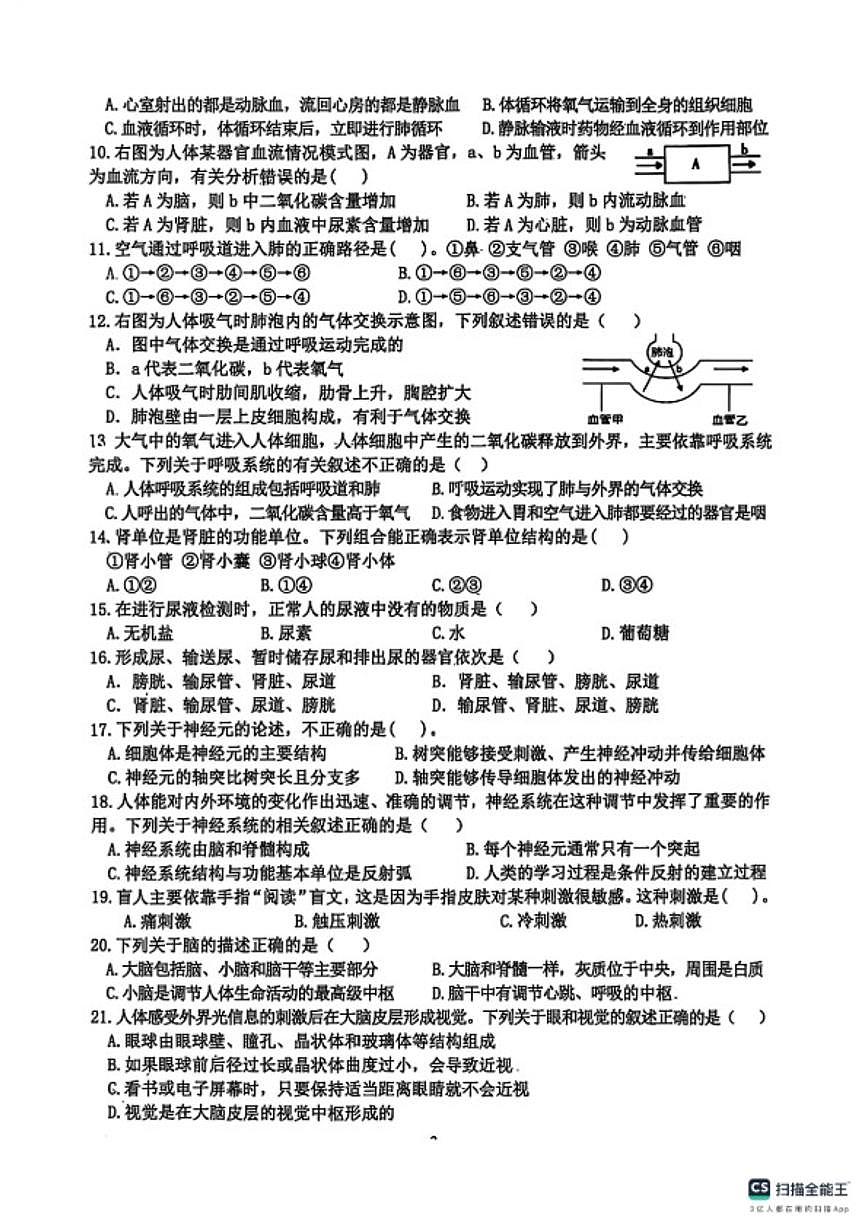 2025-2026学年度八年级上第一学期教学质量评估生物试卷（含答案）第2页