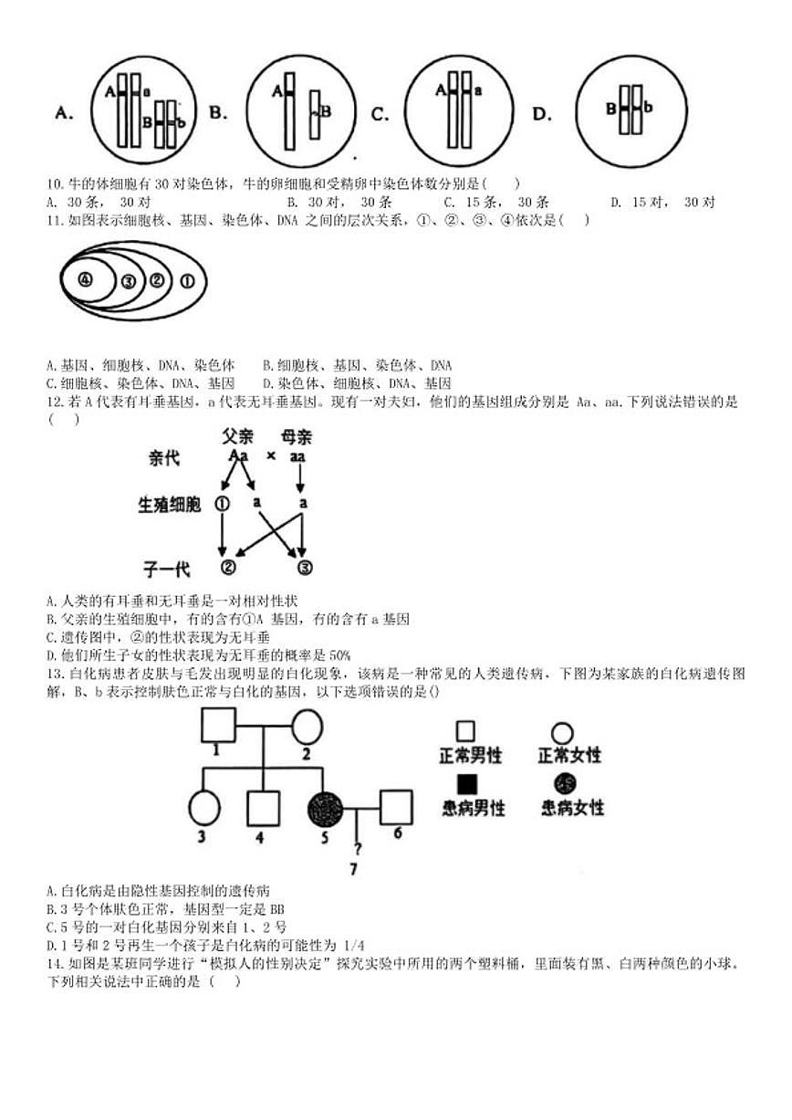 2025-2026学年河北省邯郸市第二十五中学第一学期期末考试八年级生物试题（含答案）第2页