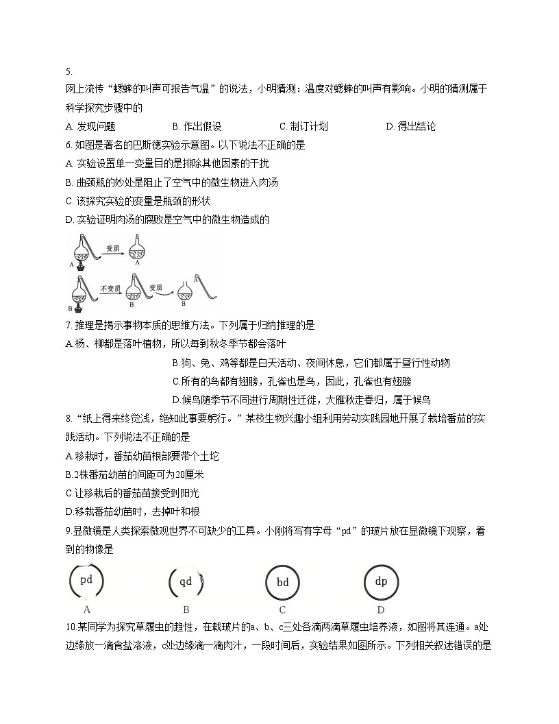 山东省滕州市2025_2026学年七年级上学期期中考试生物试题（文字版，含答案）第2页