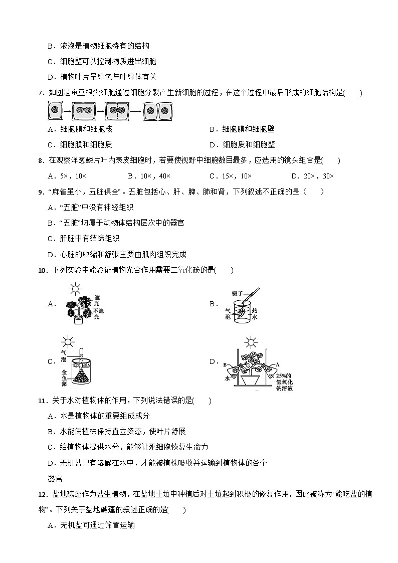 【北师大版】2025-2026初中生物七年级上册期末复习卷第2页